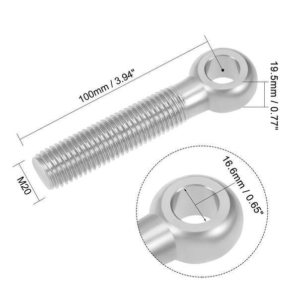 MroMax M10x 60mm Machinery Shoulder Swing Lifting Eye Bolt 304 Stainless Steel Metric Thread Silver 2pcs