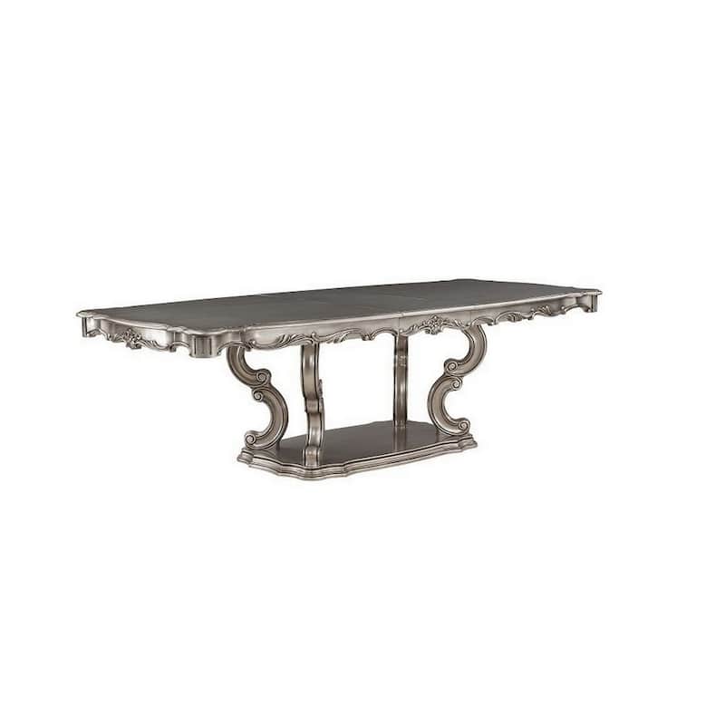 Aria 85-102 Inch Dining Table, Extendable Wood Top Classic Antique Platinum