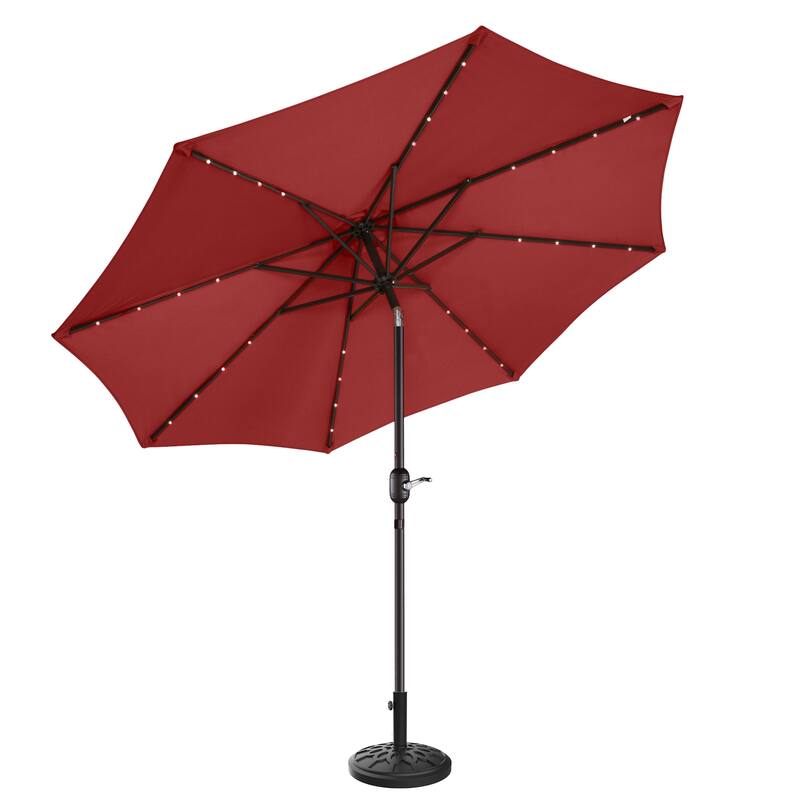 Lighted Patio Shade 9 Ft Outdoor Umbrella with 19lbs Weighted Base, Solar Powered LED by Villacera