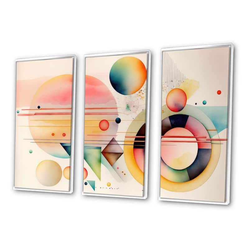 Designart "Pastel Minimalist Multi Shape Art III" Modern Geometric Framed Canvas Art Print - 3 Panels