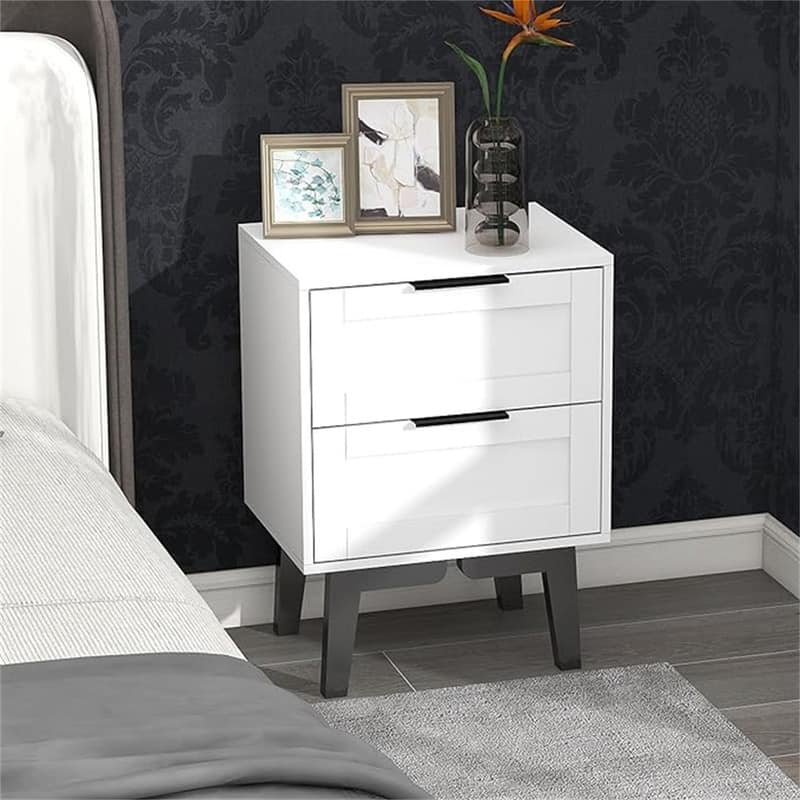 End Table with Storage 22 Inch with Drawers - White