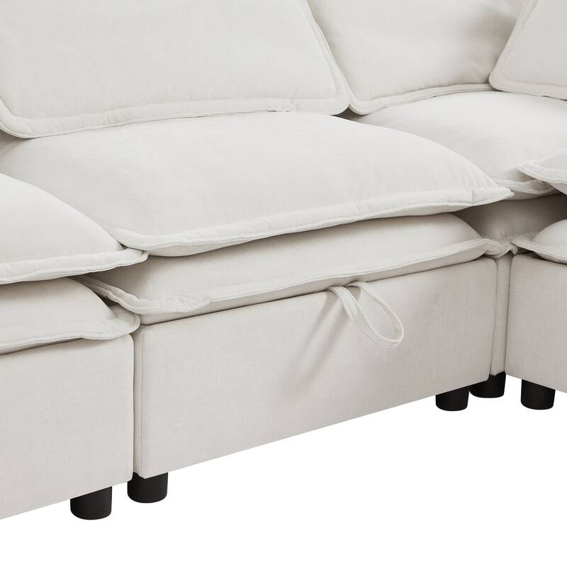 U-Shaped Modular Sectional Sofa with 2 Storage Ottomans, Convertible Sectional Sofa Bed, 6 Seater Sofa with Throw Pillows