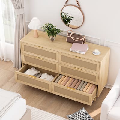 6-Drawers Rattan Buffet Storage Cabinet