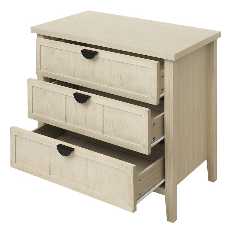 Roomfitters 3 Drawer Dresser Storage Cabinet, Modern Wooden Chest of Drawers with Metal Handles, Natural