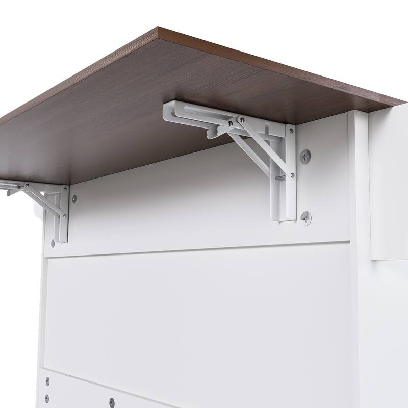 Rustic Kitchen Island, White Walnut Breakfast Bar, Mobile Rolling Storage Cart