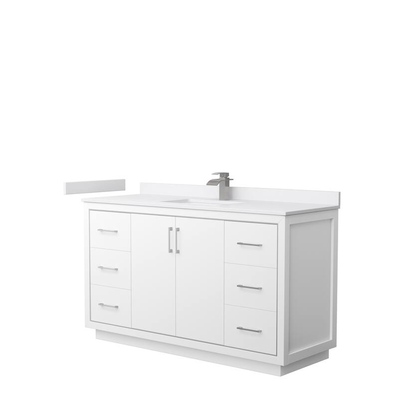 Icon Single Vanity Set, Cultured Marble Top, No Mirror - 60-Inch Single - White, Nickel Trim,White Cultured Marble Top