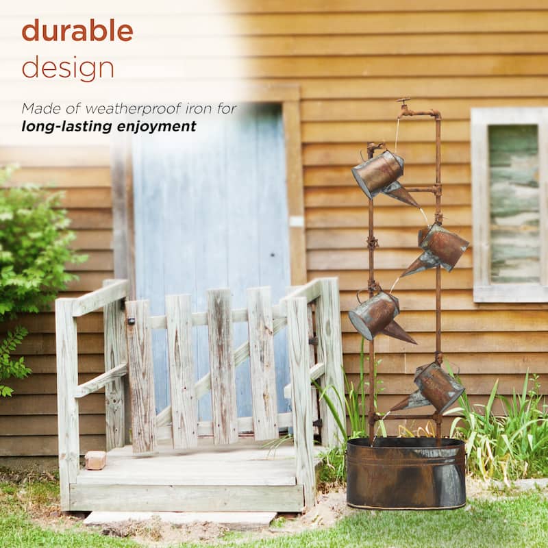 Alpine Corporation 60" Tall Rustic Water Spout and Watering Cans Fountain Yard Decoration