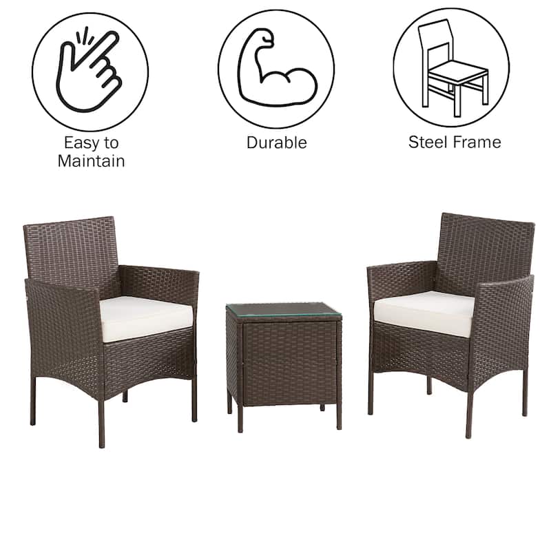 Patio Furniture Set - 3-Piece Outdoor Rattan Seating Set with 2 Cushioned Chairs and Table by Lavish Home (Brown)