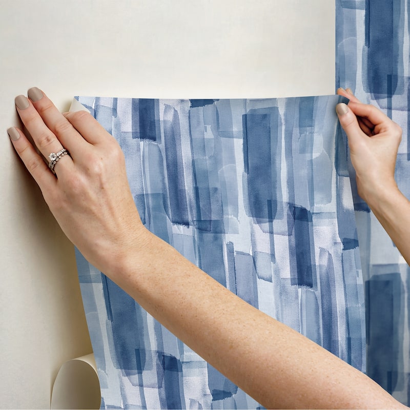 RoomMates Watercolor Glass Dark Blue Peel and Stick Wallpaper