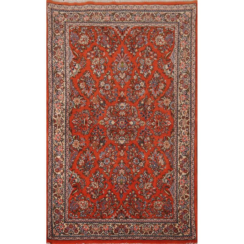 Orange Floral Sarouk Persian Area Rug Handmade Wool Carpet - 3'8"x 5'9"