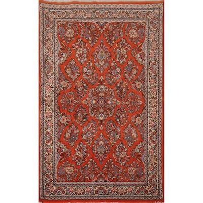 Orange Floral Sarouk Persian Area Rug Handmade Wool Carpet - 3'8"x 5'9"