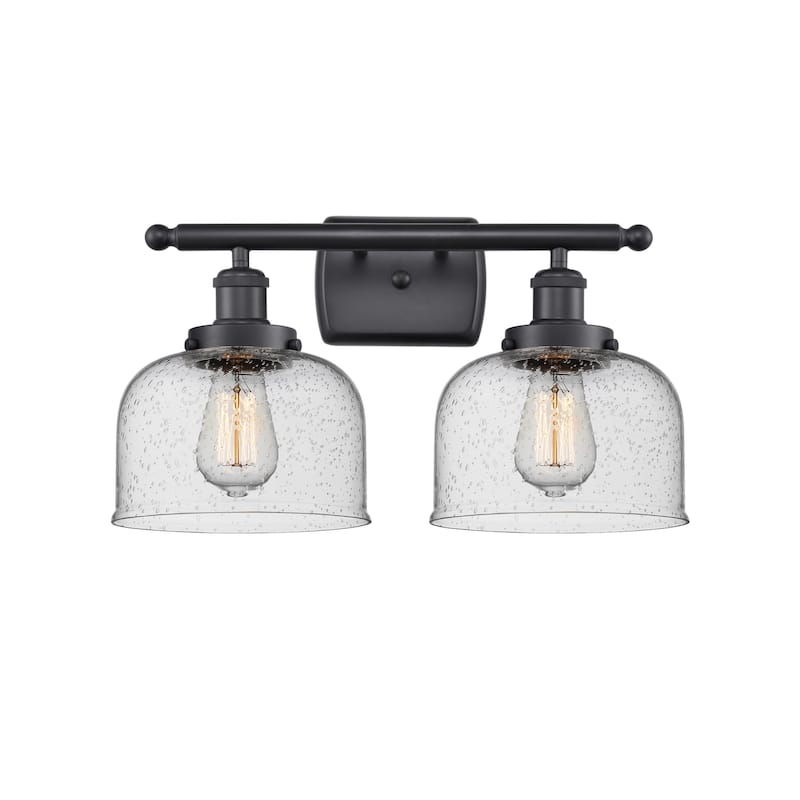Innovations Lighting Large Bell 2 Light 16" Wide Vanity Light - Matte Black / Seedy
