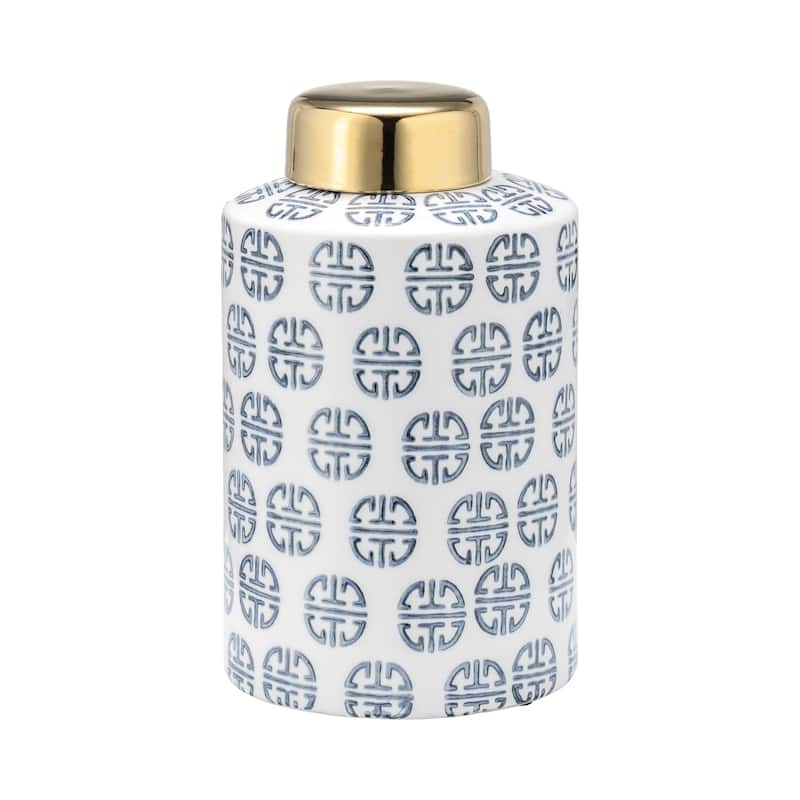 Sagebrook Home Modern Navy and White Ginger Jar with Gold Lid