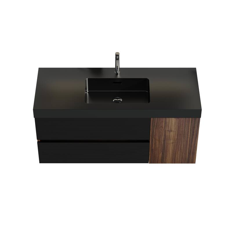 Wall Mounted Bathroom Vanity with Glossy White Solid Surface Sink