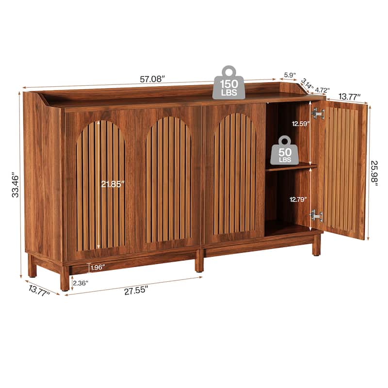 57” Farmhouse Sideboard Buffet Cabinet with Doors and Adjustable Shelf