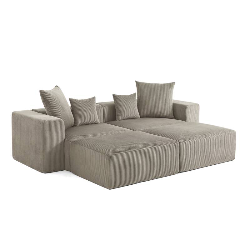4-Piece Modern Corduroy Modular Sectional Sofa Set with 4 Throw Pillows