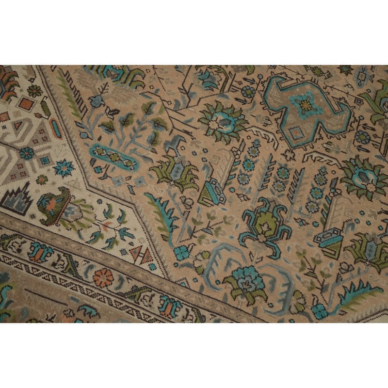 Hand Knotted Oriental 100% Wool Carpet Traditional Floral Beige & Ivories Tabriz Area Rug - 11' 2'' X 8' 0''