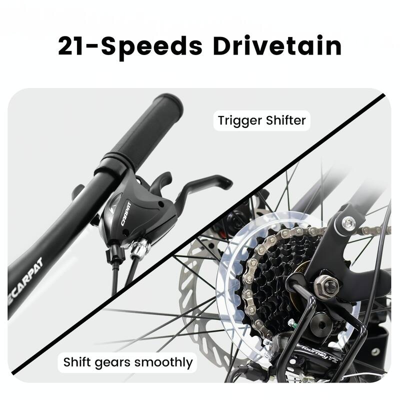 24-Inch MTB Bike with Disc Brakes, 21-Speed Gear System