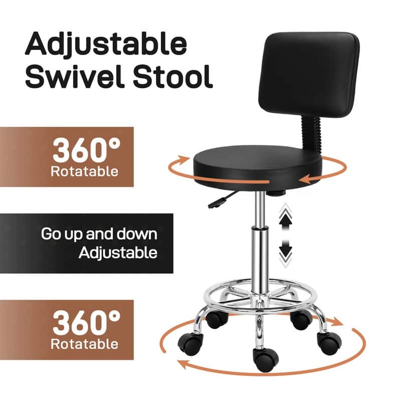 Round Shape Adjustable Salon Stool with Back Black - N/A