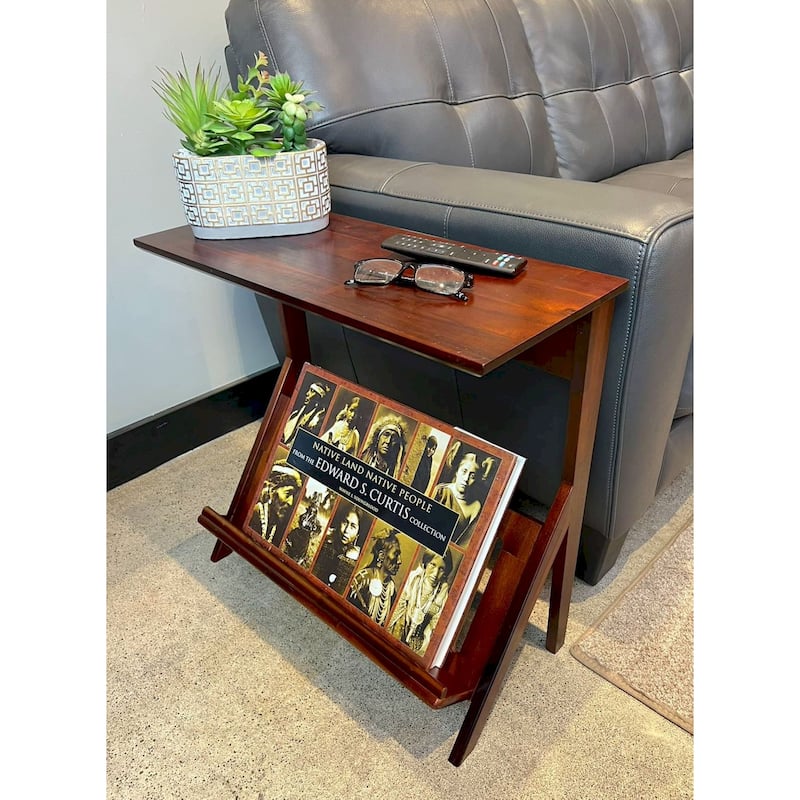 Acacia Wood K End Table with Display Rack