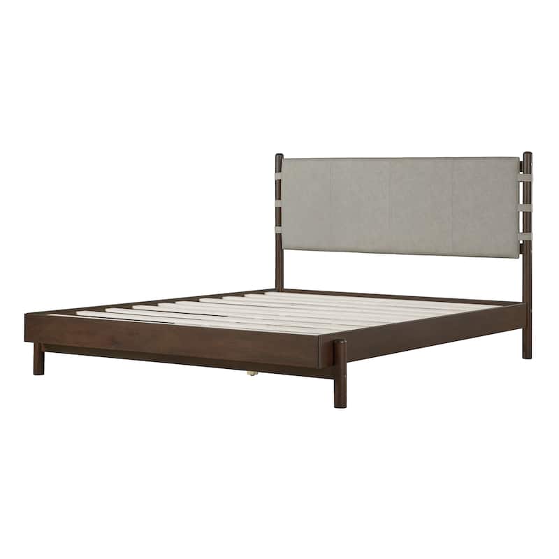 Christopher Knight Home - Pizzie Mid-Century Premium Rubber Wood Queen Platform Bed Frame with Headboard Included