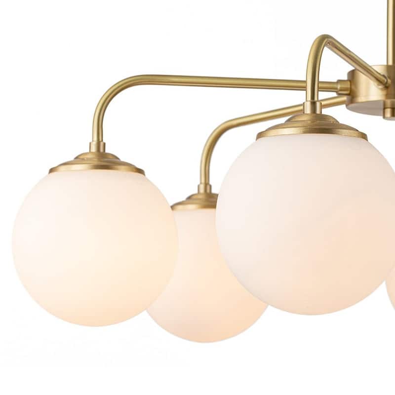 Modern 6-Light Brass Sputnik Chandelier with Frosted Glass Globes