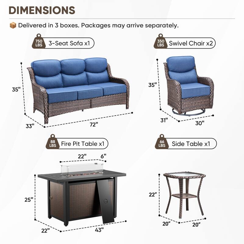 Pocassy Patio Furniture Set with 43 inch Fire Pit Table
