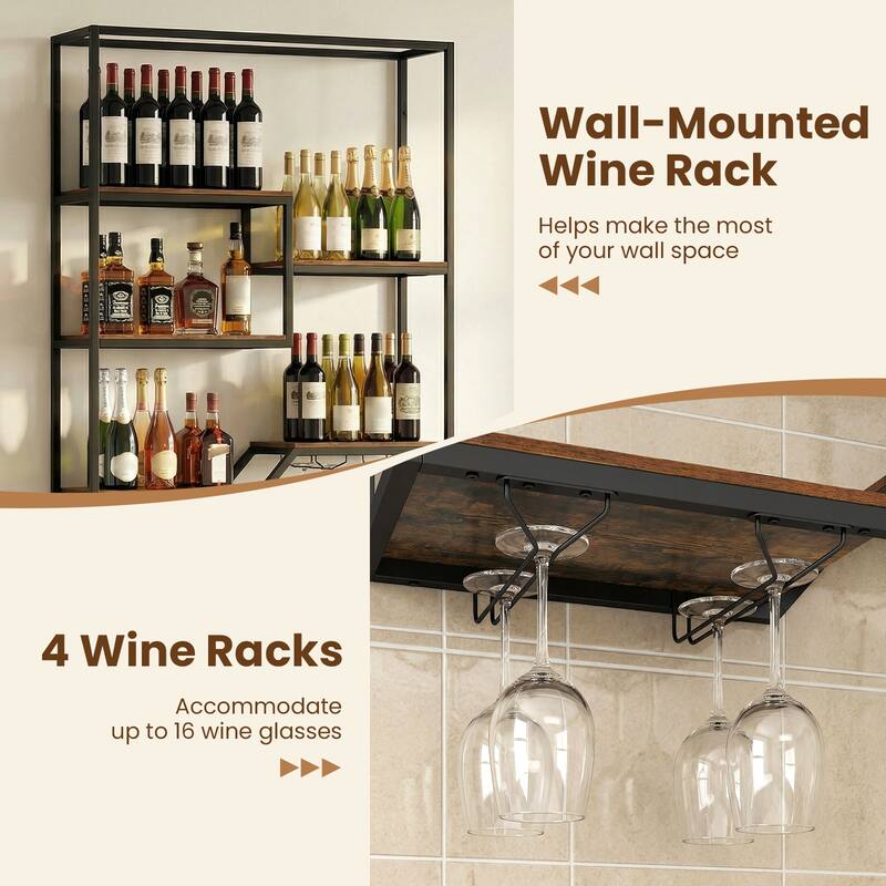 Gymax Wall Mounted Wine Rack 6-Tier Hanging Bar Shelf w/ Bottle