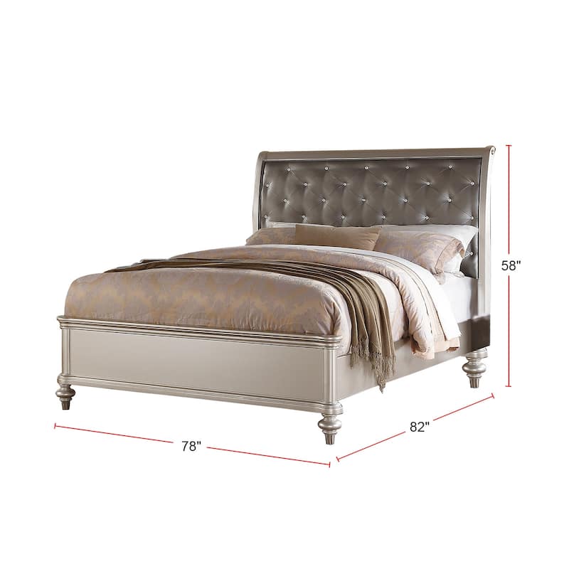 Antique Silver Bed With Button Tufted Padded HB