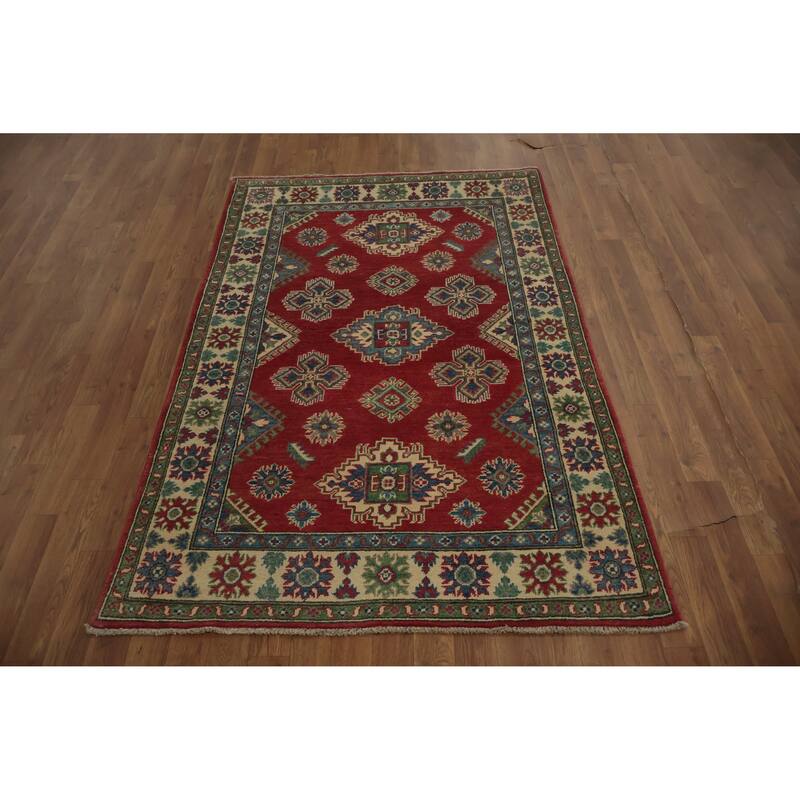 Hand Knotted Oriental 100% Wool Carpet Traditional Geometric Red Kazak Area Rug - 6' 0'' X 3' 11''