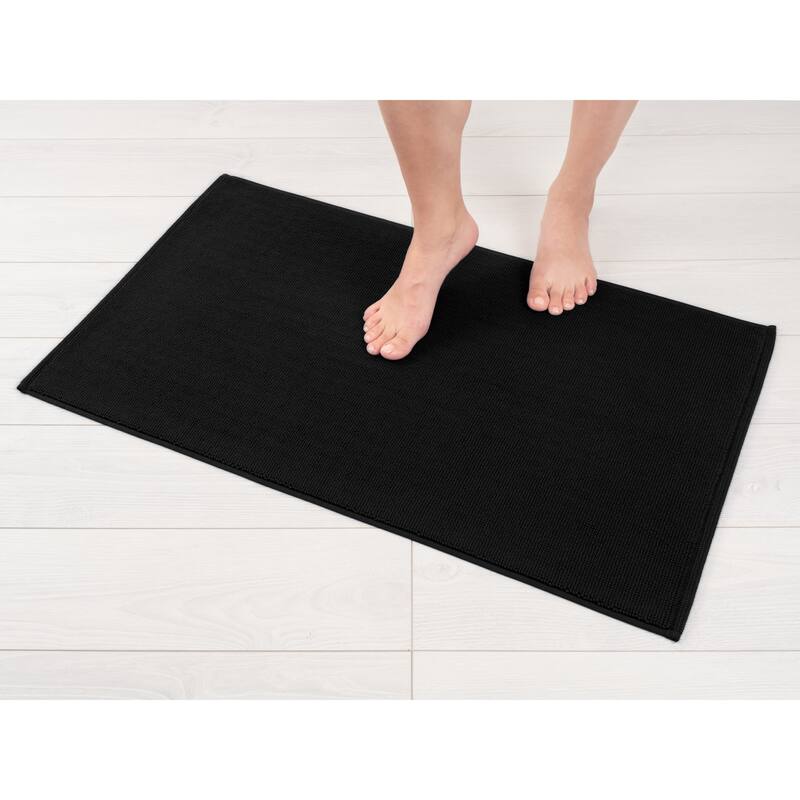 American Soft Linen 100% Cotton Bath Mat Rugs, 20x34 inches Slip Resistant Bottom Base Bath Mats for Bathroom - Black