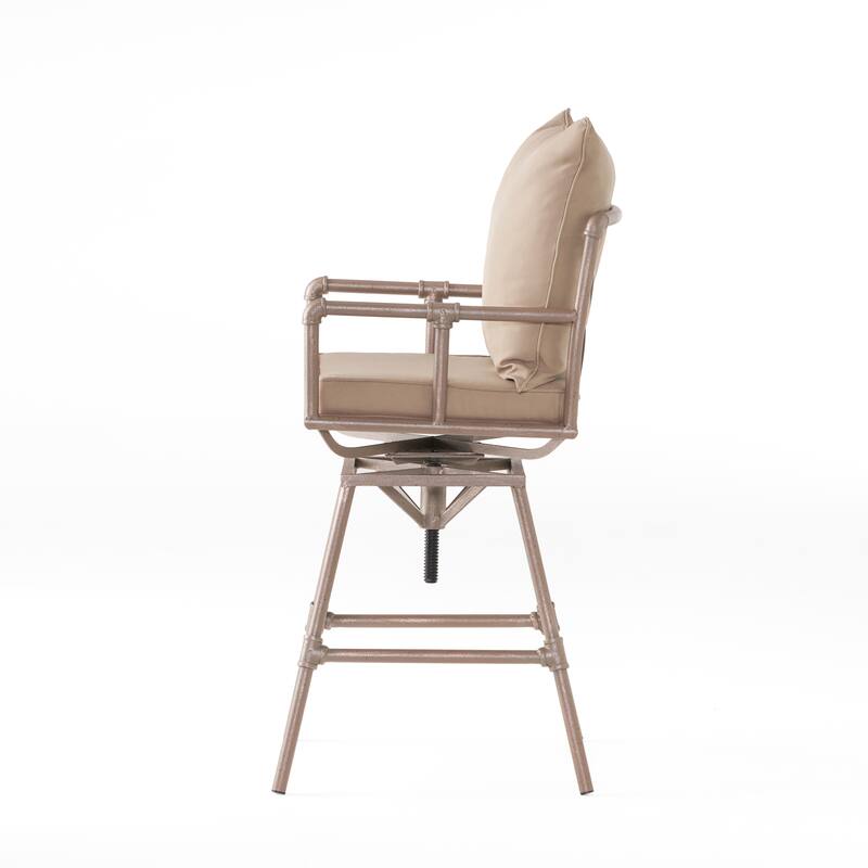 Outdoor Patio Swivel Barstool Adjustable Stool Height with Upholstered and Arm Barstool, Metal Frame Bar Chair