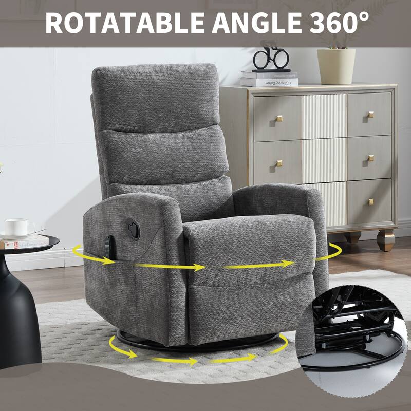Roomfitters Manual Rocker Swivel Recliner Chair with Heat and Massage Fabric Glider Lounge Sofa for Living Room