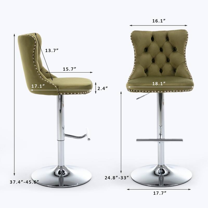 Velvet Upholstered Nailheads Tufted Swivel Bar Stools (Set of 2)