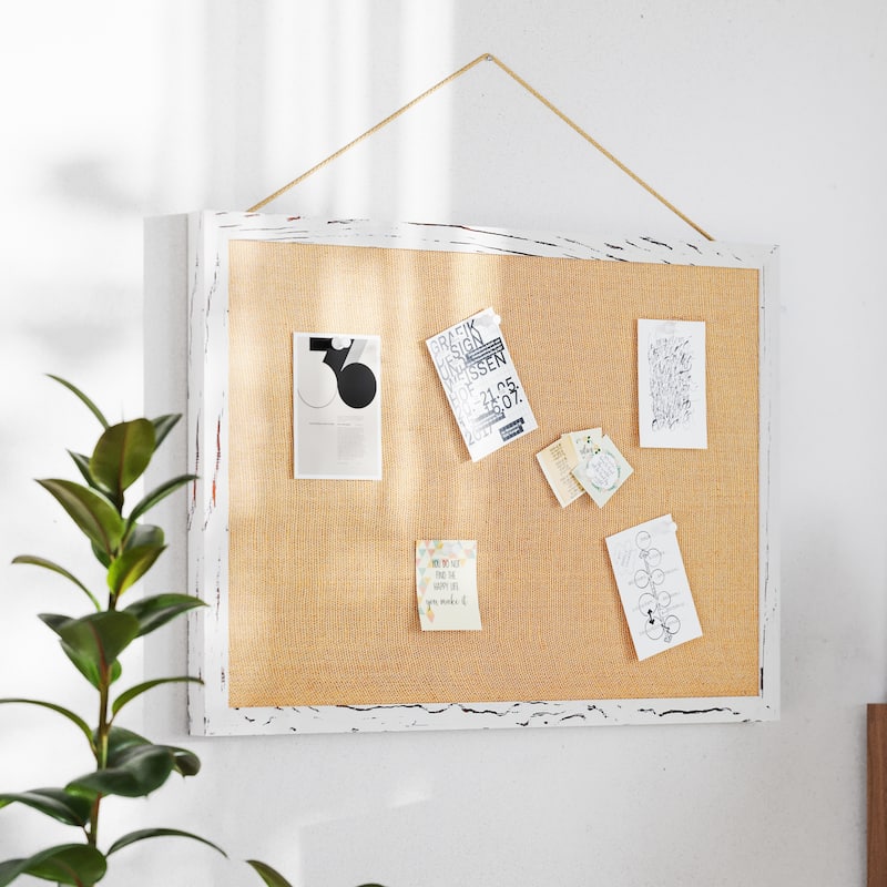 Commercial Wall Mount Linen Board with Wooden Push Pins - 20"W x 0.75"D x 30"H - White Washed