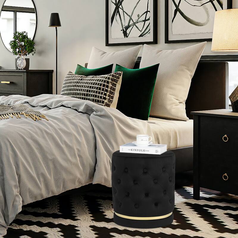 Adeco 18.3" Height Button Tufted Upholstered Round Ottoman
