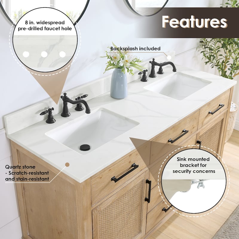 Altair Arbios Calacatta White Quartz Stone Vanity Top in 8 in.Widespread Faucet Hole Without Cabinet