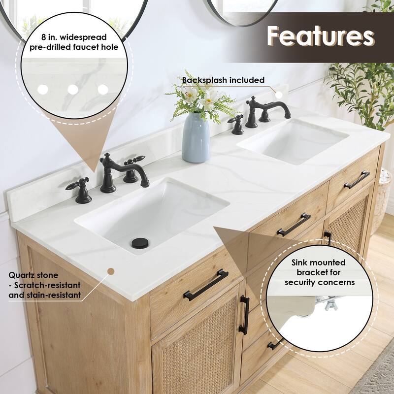 Altair Solana Bath Vanity with Calacatta White Quartz Stone Countertop without Mirror
