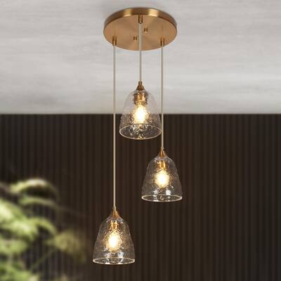Modern 3-Light Gold Glass Chandelier Cone Pendant Lights for Dining Room - D13.5"*H69"