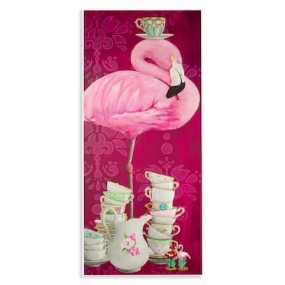 Stupell Flamingo with Antique Teacups Wall Plaque Art Design By Heather Gauthier