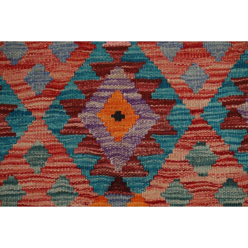Kilim Area Rug Hand-Woven Geometric Wool Carpet - 10'4" x 13'2"