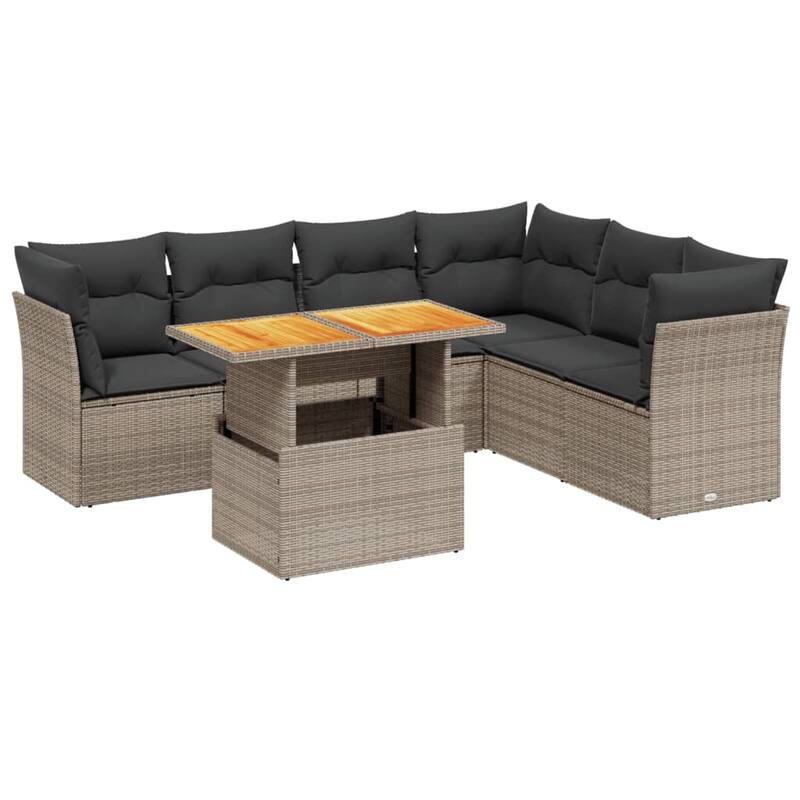 vidaXL Patio Sofa Set with Cushions Outdoor Table and Sofas 7 Piece Poly Rattan - 21.7 x 39.4 x 28.7