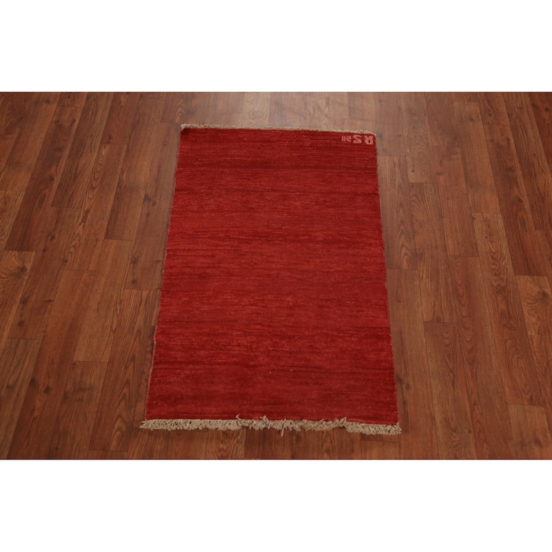 Modern Gabbeh Oriental Foyer Rug Handmade Red Wool Carpet - 1'10"x 2'10"