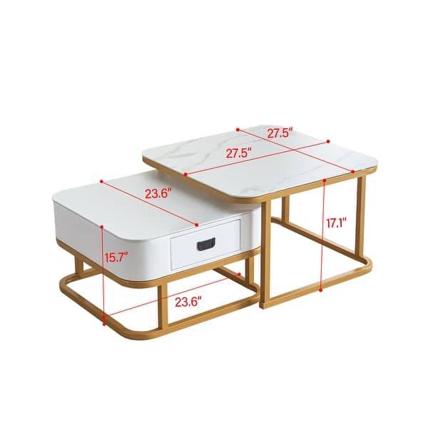Square Coffee Tables Set of 2 Modern Nesting Table with Open Shelf and ...