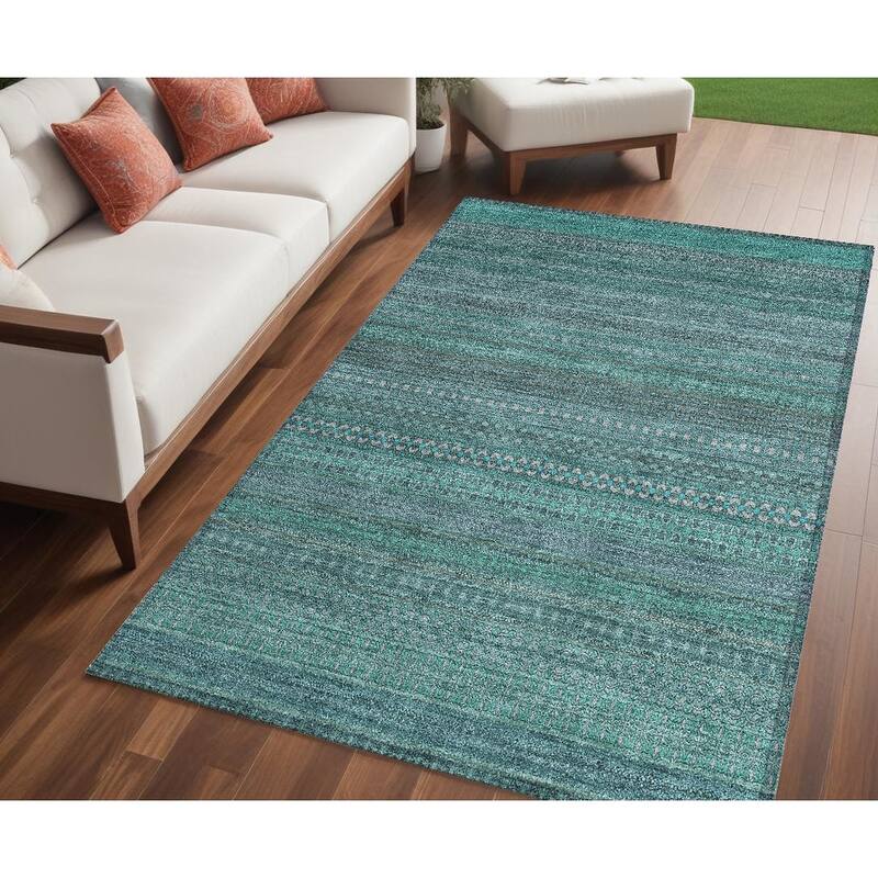 Almove Stripe Weather Resistant Blended Style Outdoor Rug - 5' X 8' - Green