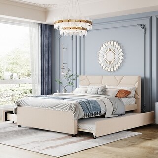 House Of Hampton® 3-Pieces Bedroom Sets,Queen Upholstered Platform Bed With Led Lights And Two Nightstands W112960571