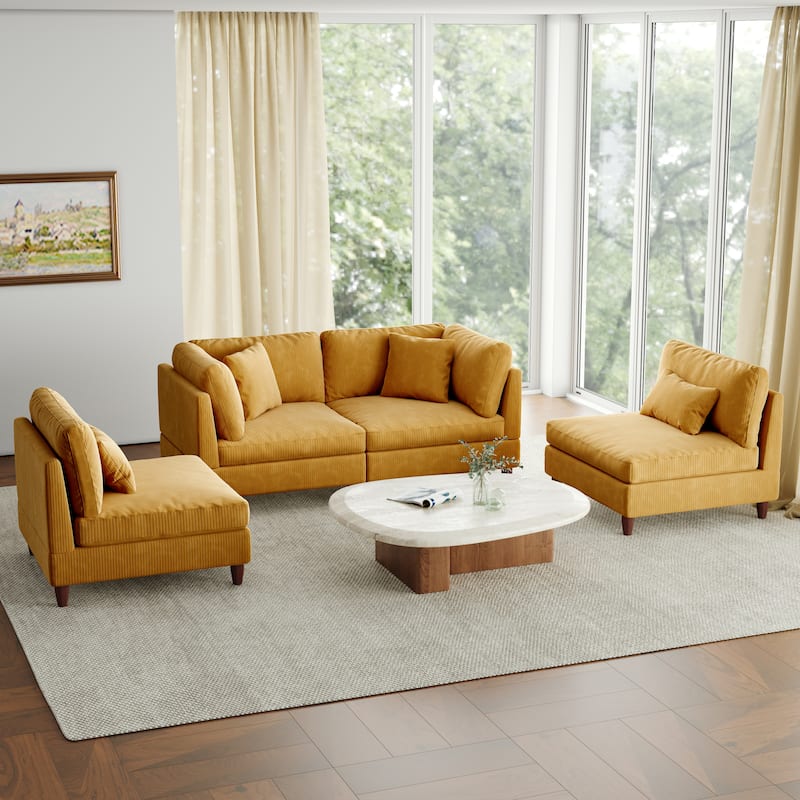 4-Piece Oversized Reversible Upholstered Sectional Modular Sofa - Orange