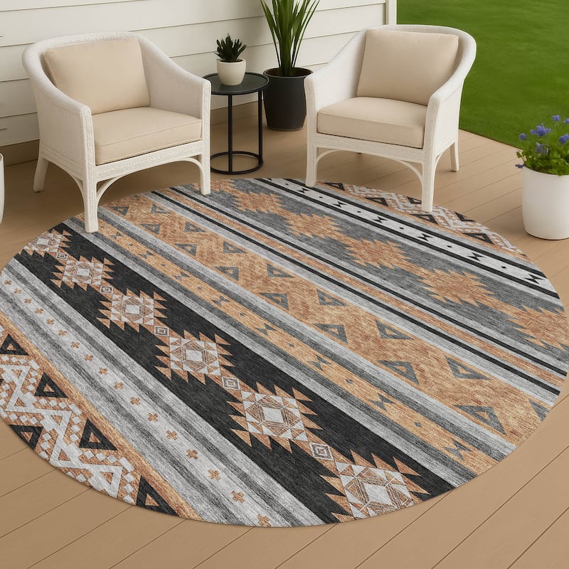 Machine Washable Indoor/ Outdoor Global Heston Chantille Rug - Black - 8' x 8'