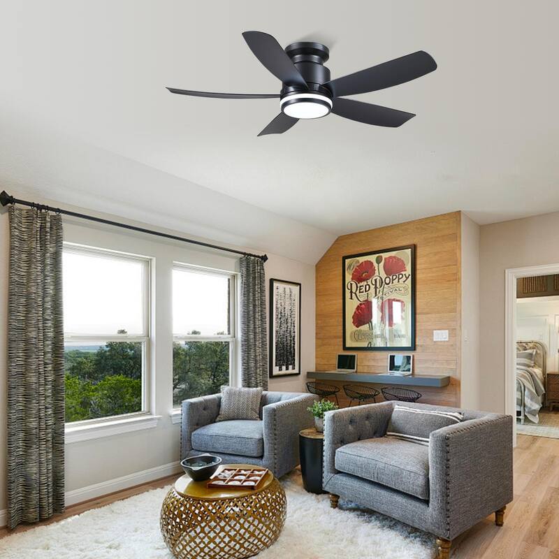 41 Inches Ceiling Fan with Light,5 ABS Blades,Flush Mount Low Profile Ceiling Fan with Light and Remote for Bedroom Living Room