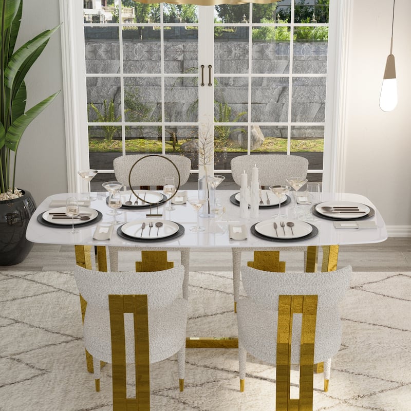 70 inch Dining Table Set with Boucle Dining Chairs